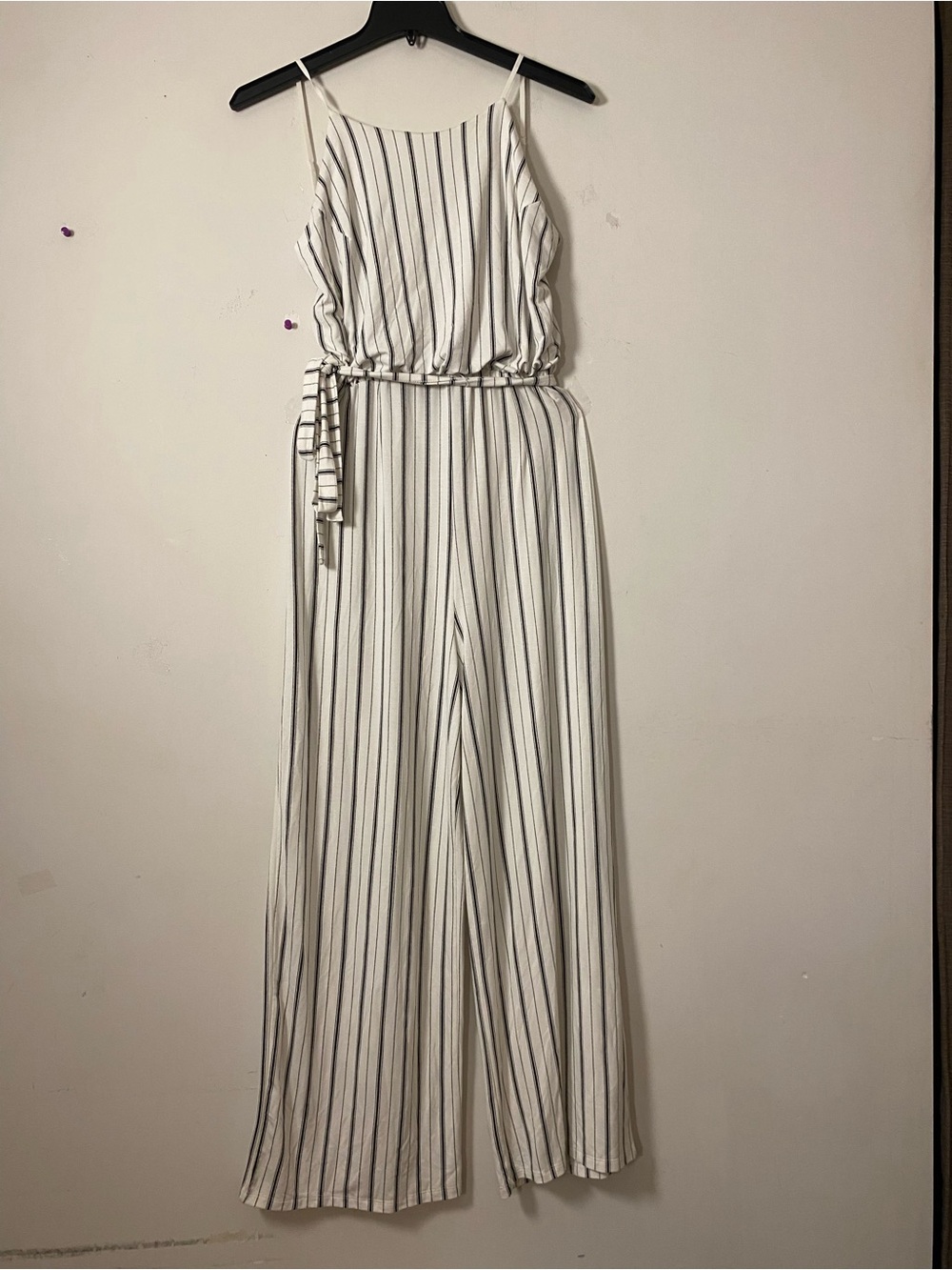 Open back Striped White & Black Wide-Leg Jumpsuit